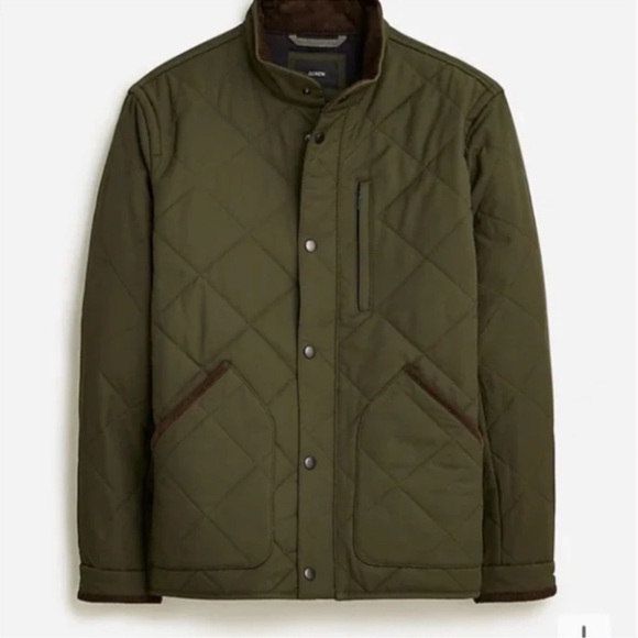 J Crew Sussex Quilted Jacket PrimaLoft Army Green Corduroy Collar Barn Chore-M - Picture 1 of 12
